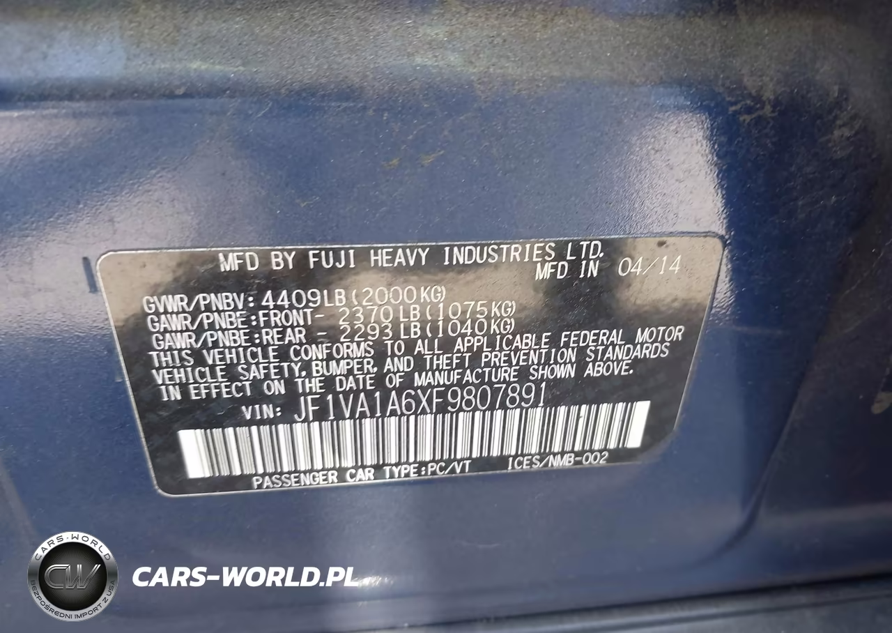 2015 Subaru Wrx VIN:JF1VA1A6XF9807891 - 9