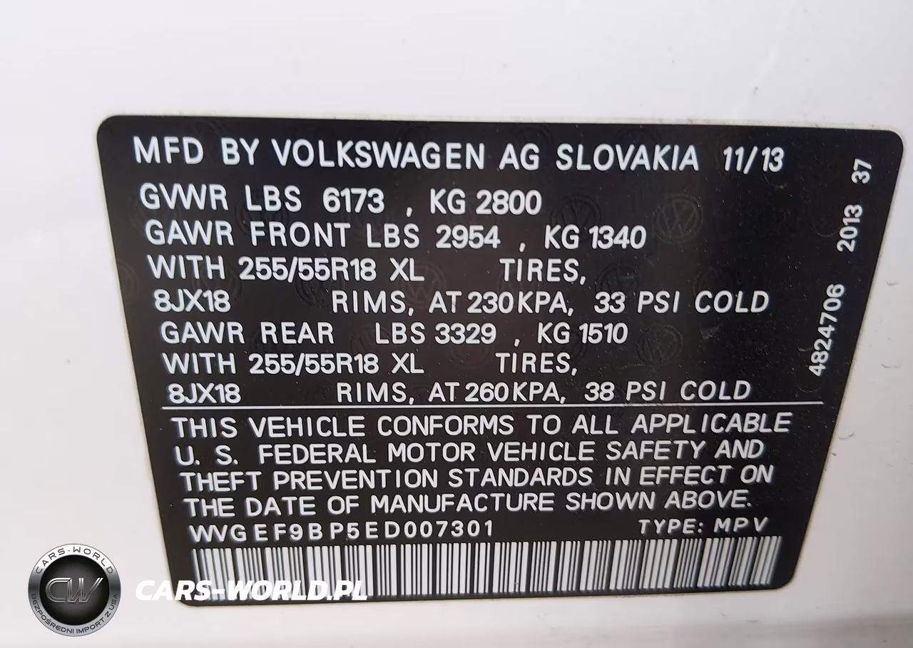 2014 Volkswagen Touareg 3.6L Sport VIN:WVGEF9BP5ED007301 - 9
