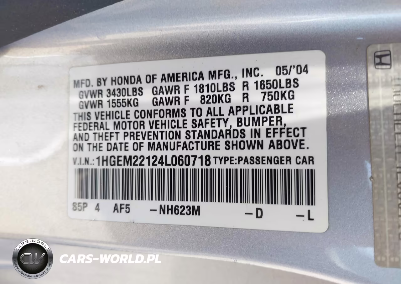 2004 Honda Civic Vp VIN:1HGEM22124L060718 - 9