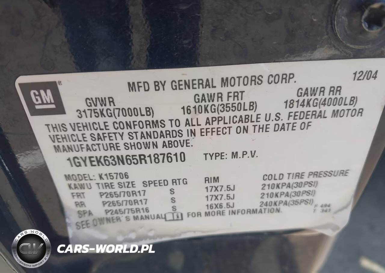2005 Cadillac Escalade Standard VIN:1GYEK63N65R187610 - 9