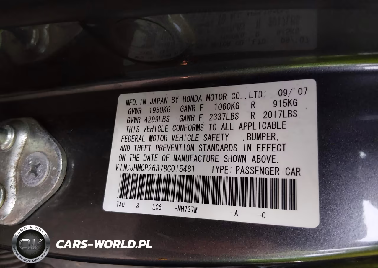 2008 Honda Accord 2.4 Lx VIN:JHMCP26378C015481 - 9
