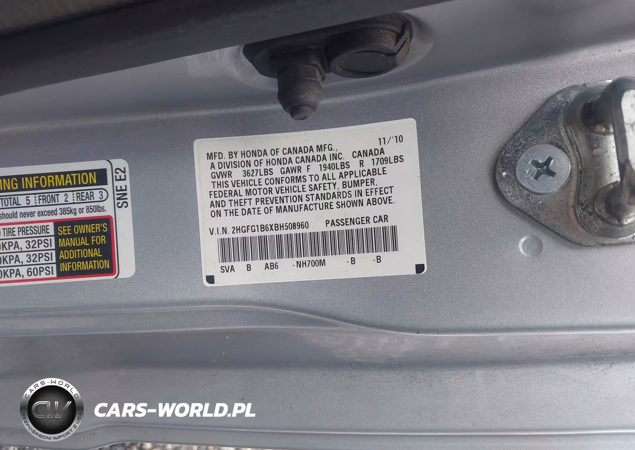 2011 Honda Civic Lx VIN:2HGFG1B6XBH508960 - 9