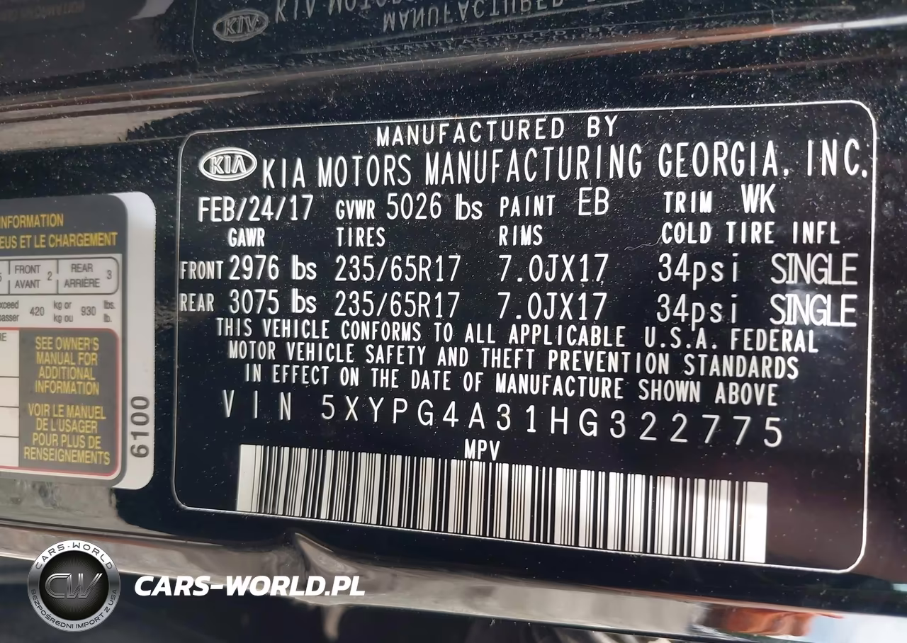 2017 Kia Sorento 2.4L L VIN:5XYPG4A31HG322775 - 9