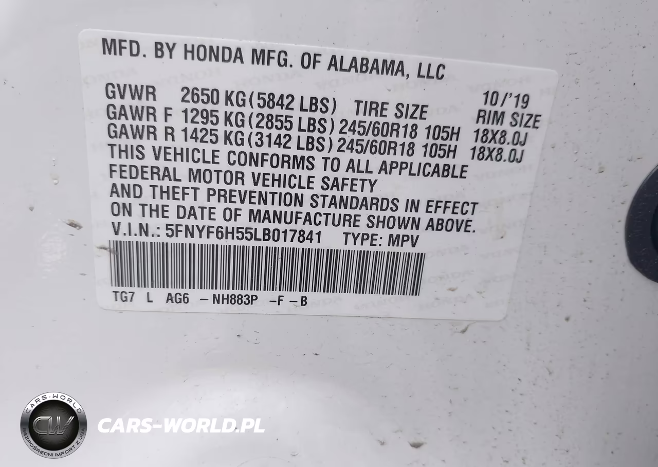 2020 Honda Pilot Awd Ex-L VIN:5FNYF6H55LB017841 - 9