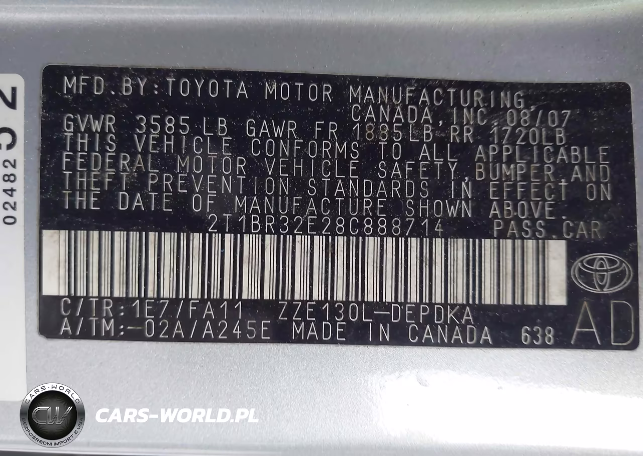 2008 Toyota Corolla Ce VIN:2T1BR32E28C888714 - 9