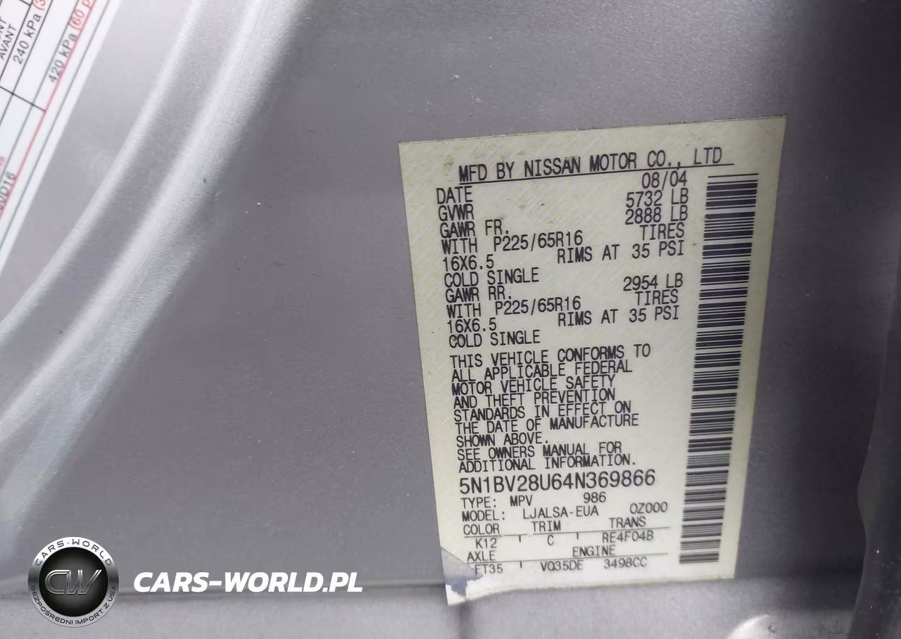 2004 Nissan Quest 3.5 S VIN:5N1BV28U64N369866 - 9