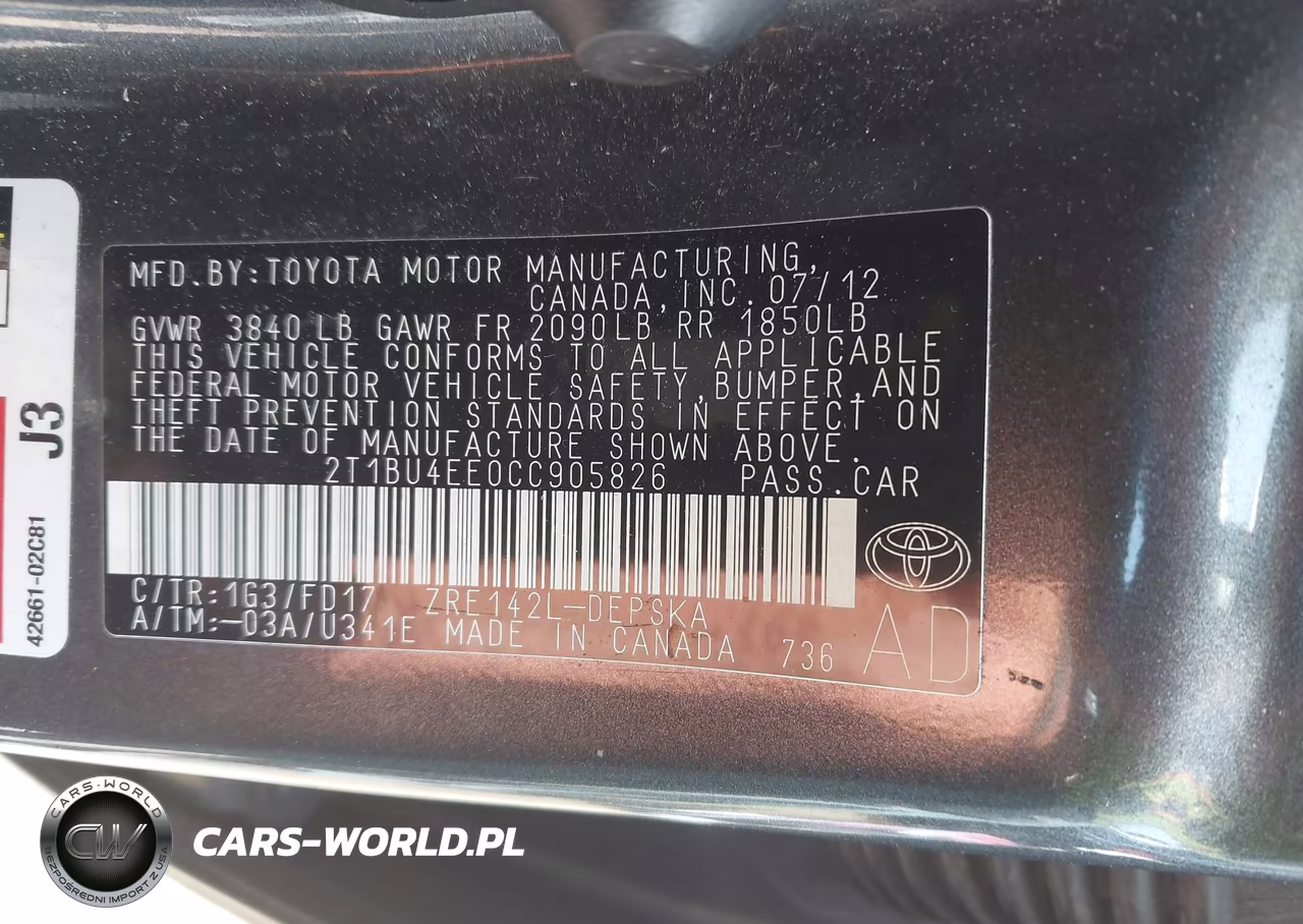 2012 Toyota Corolla S VIN:2T1BU4EE0CC905826 - 9