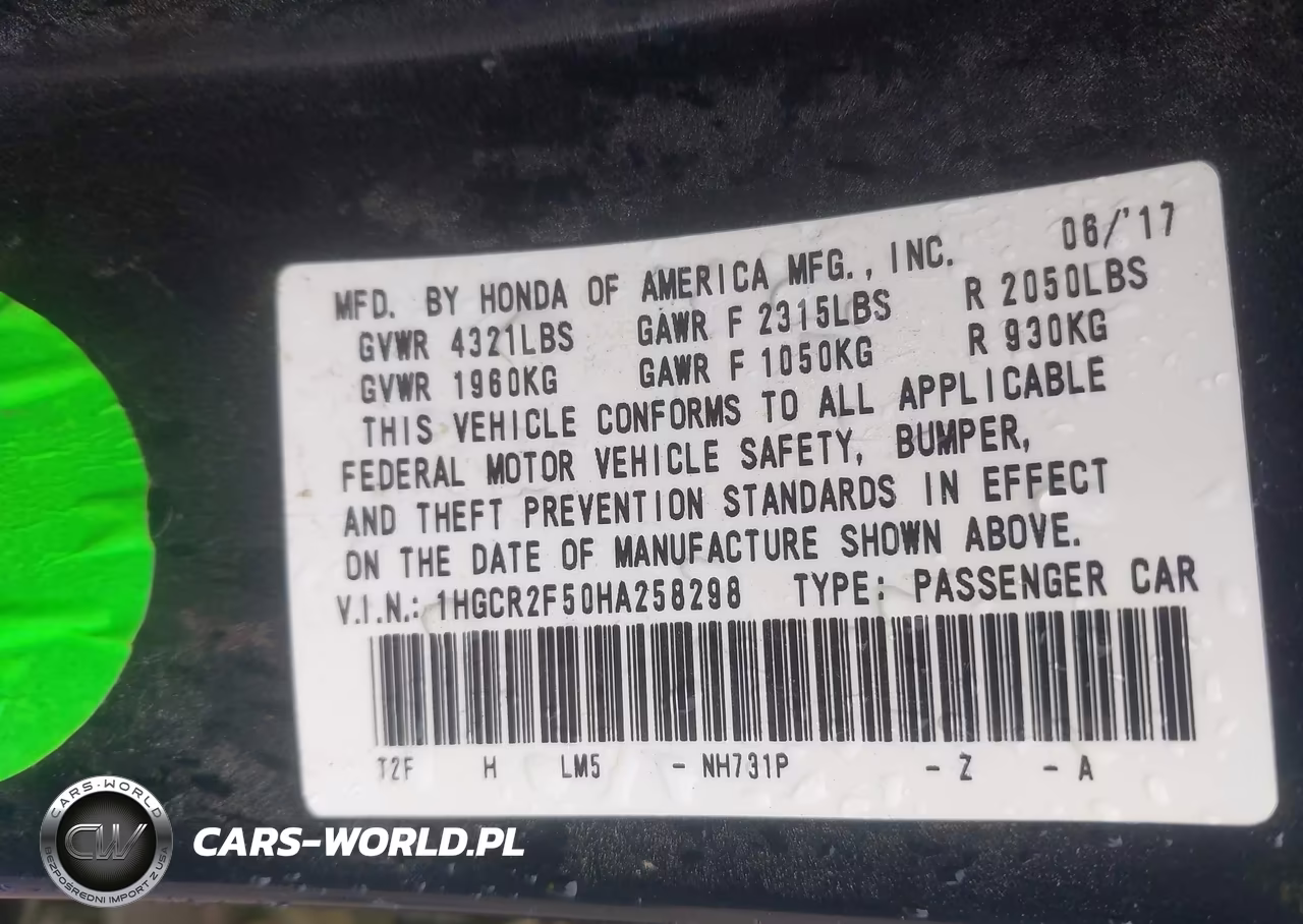 2017 Honda Accord Sport VIN:1HGCR2F50HA258298 - 9