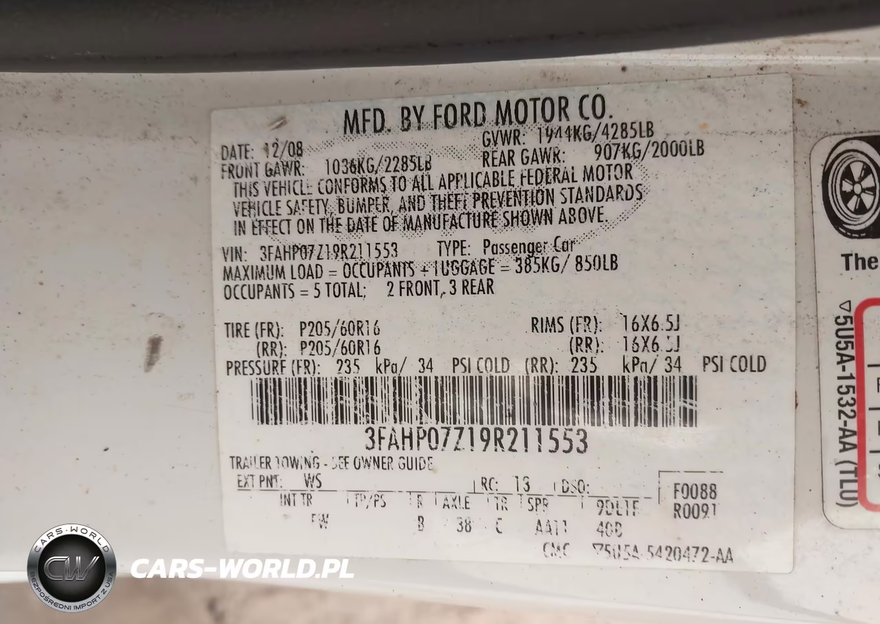 2009 Ford Fusion Se VIN:3FAHP07Z19R211553 - 9