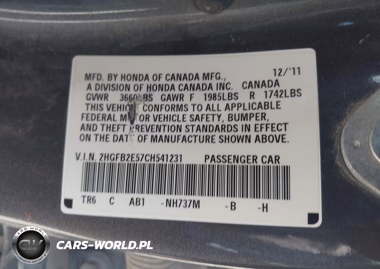 2012 Honda Civic Lx VIN:2HGFB2E57CH541231 - 9
