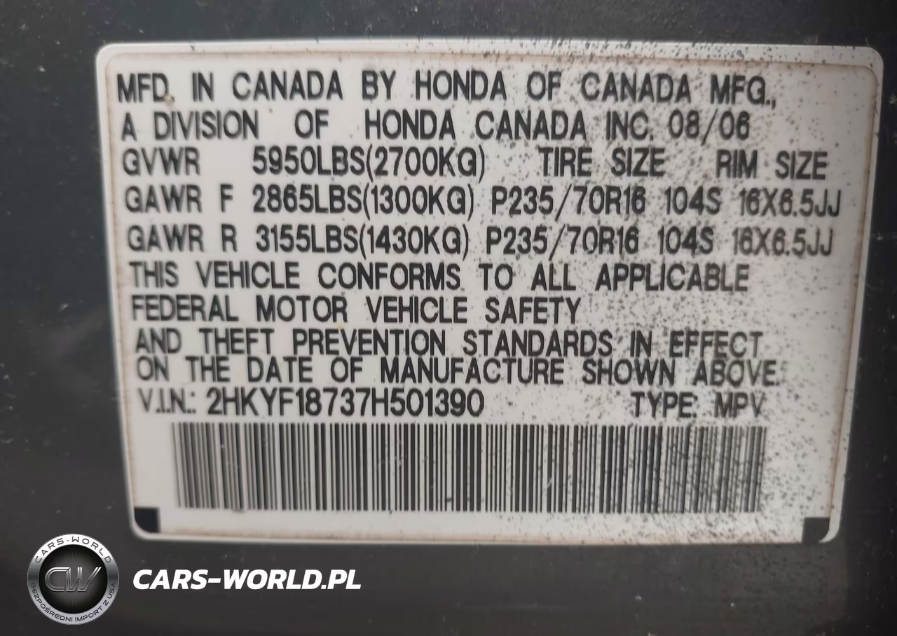 2007 Honda Pilot Ex-L VIN:2HKYF18737H501390 - 9