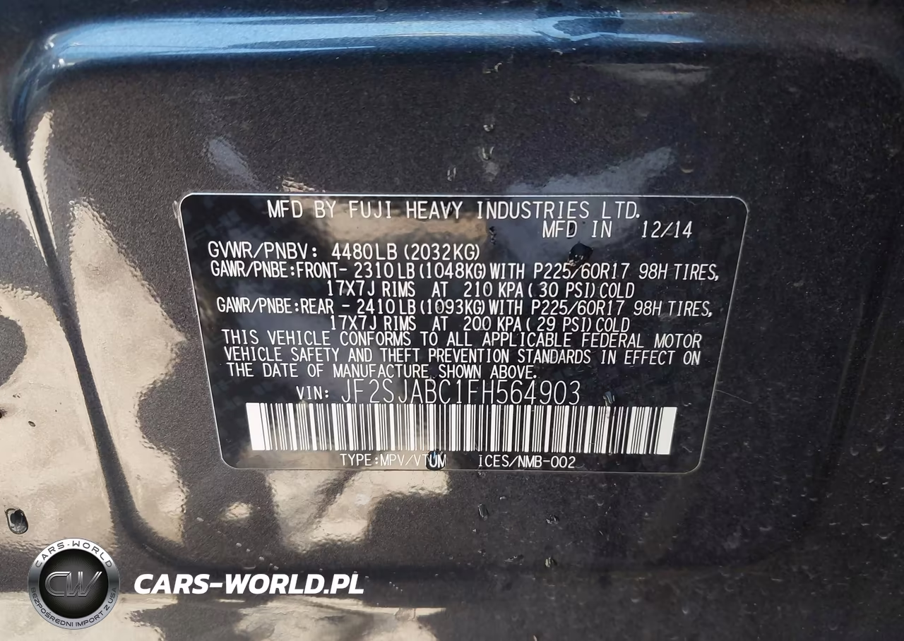 2015 Subaru Forester 2.5I VIN:JF2SJABC1FH564903 - 9