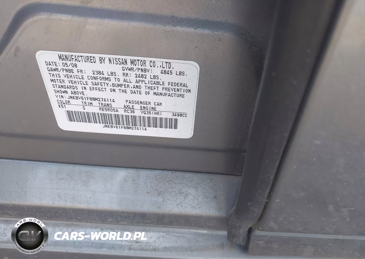 2008 Infiniti G35X VIN:JNKBV61F88M274114 - 9