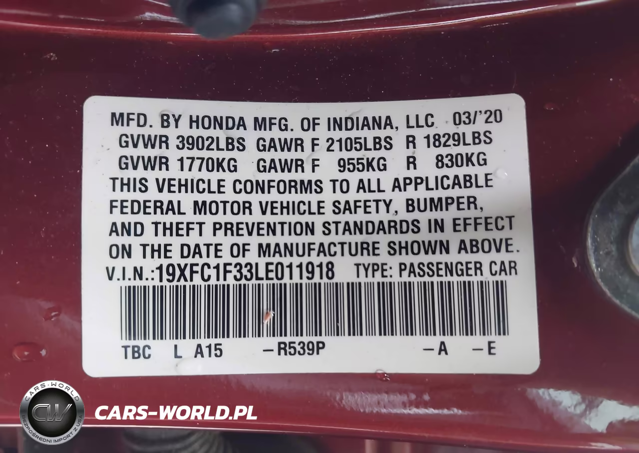 2020 Honda Civic Ex VIN:19XFC1F33LE011918 - 9