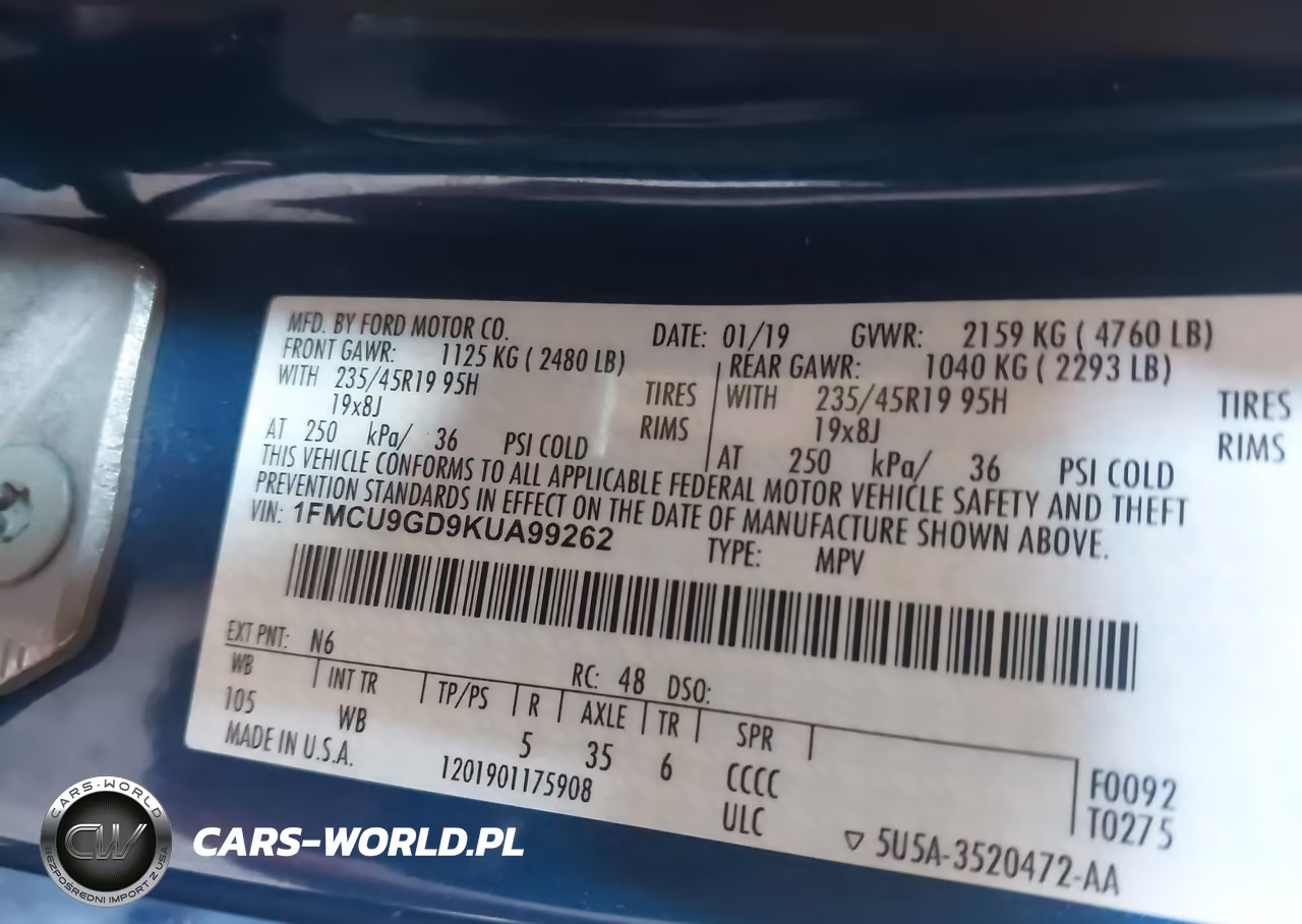 2019 Ford Escape Se VIN:1FMCU9GD9KUA99262 - 9