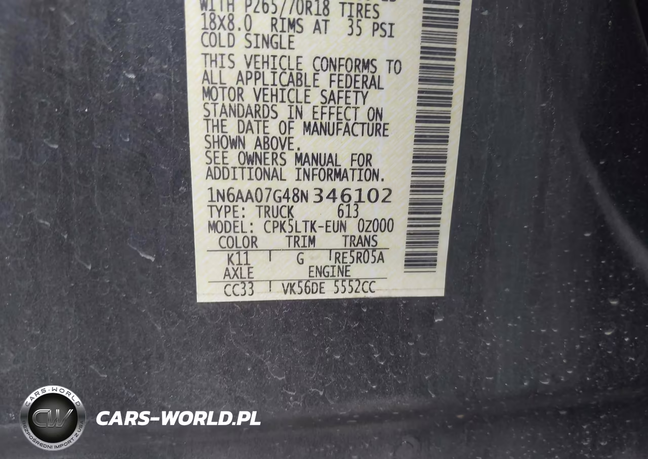 2008 Nissan Titan Xe VIN:1N6AA07G48N346102 - 9