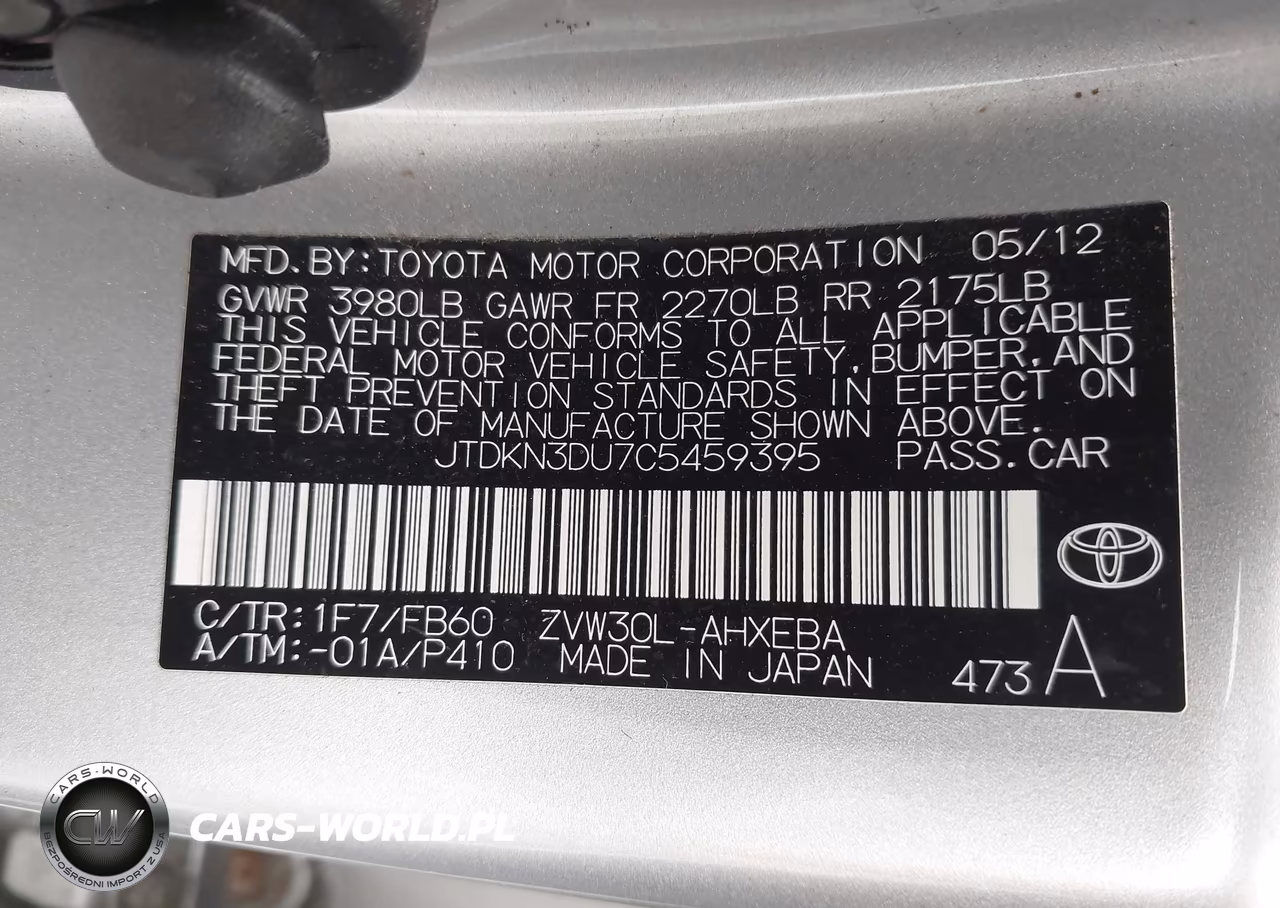 2012 Toyota Prius Two VIN:JTDKN3DU7C5459395 - 9