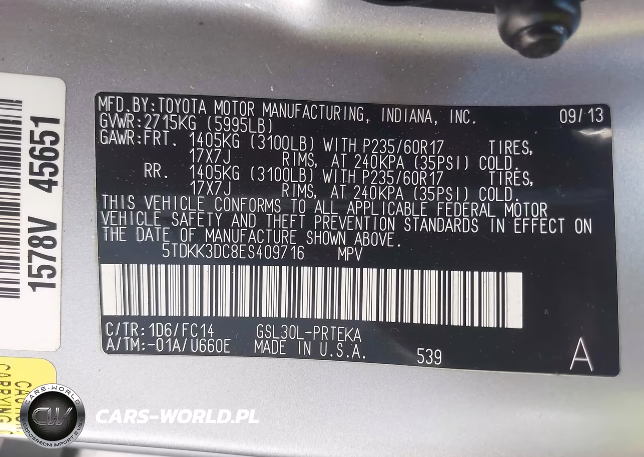 2014 Toyota Sienna Le V6 8 Passenger VIN:5TDKK3DC8ES409716 - 9