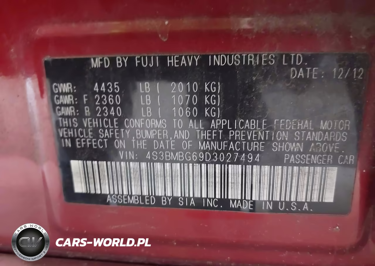 2013 Subaru Legacy 2.5I Premium VIN:4S3BMBG69D3027494 - 9