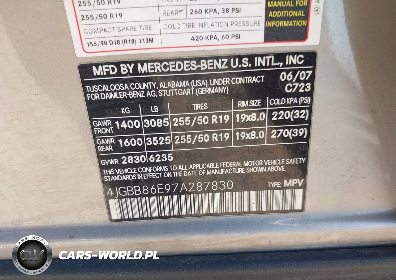 2007 Mercedes-Benz Ml 350 4Matic VIN:4JGBB86E97A287830 - 9