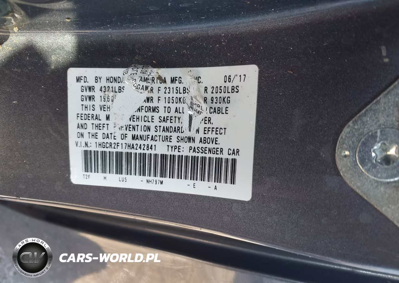 2017 Honda Accord Sport Se VIN:1HGCR2F17HA242841 - 9