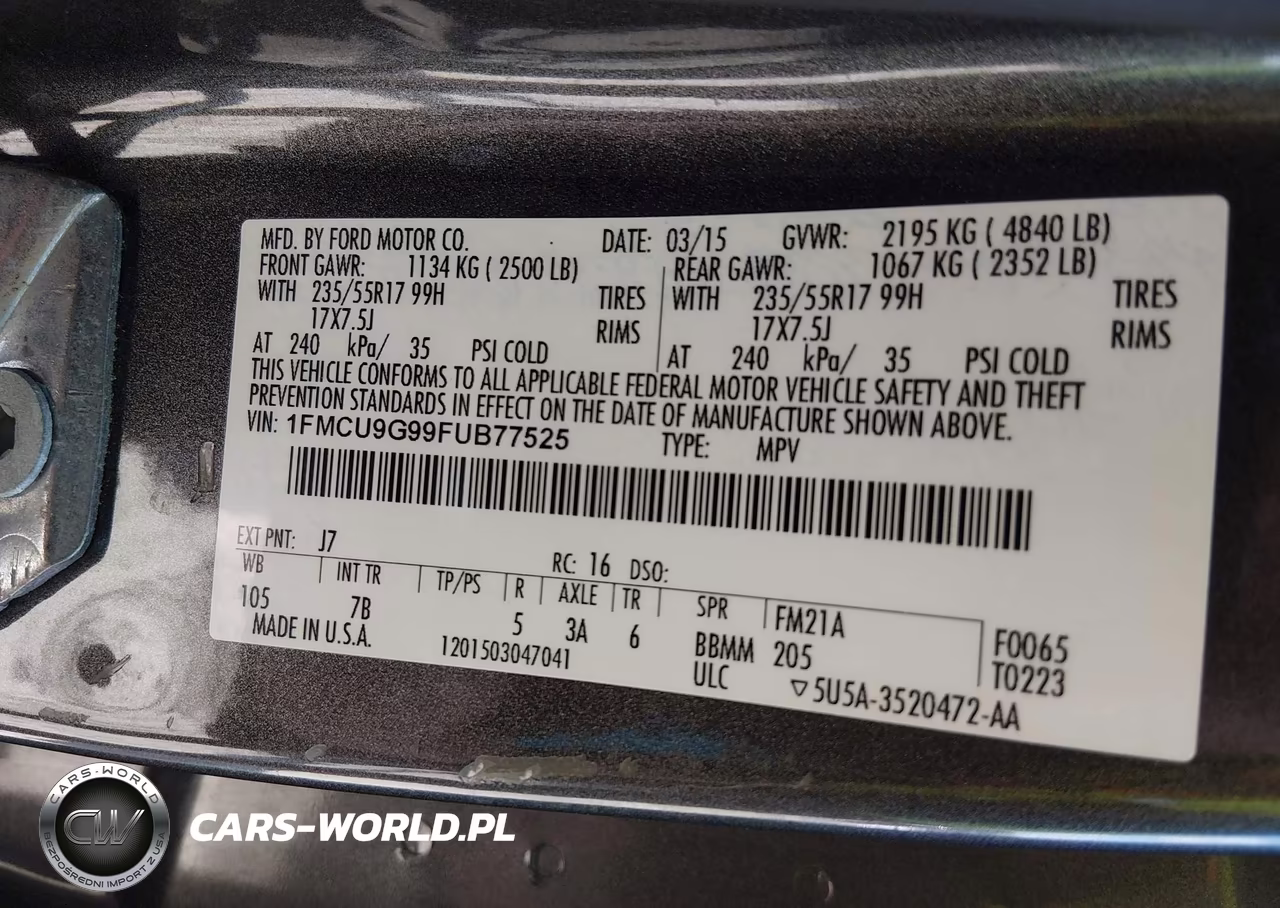 2015 Ford Escape Se VIN:1FMCU9G99FUB77525 - 9