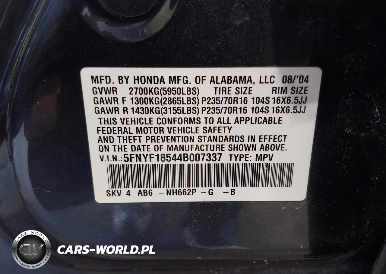 2004 Honda Pilot Ex-L VIN:5FNYF18544B007337 - 9