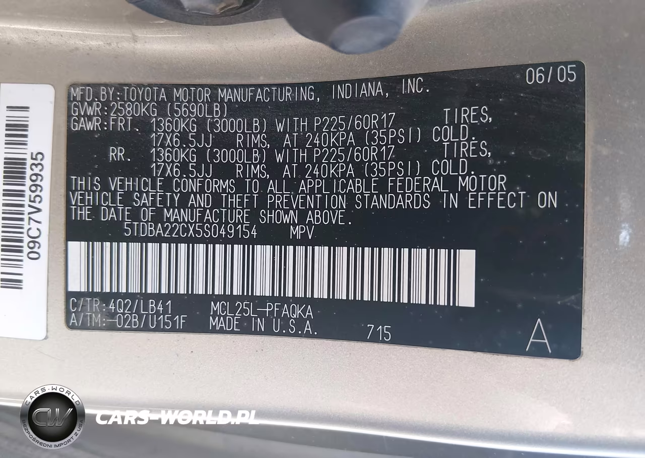 2005 Toyota Sienna Xle VIN:5TDBA22CX5S049154 - 9