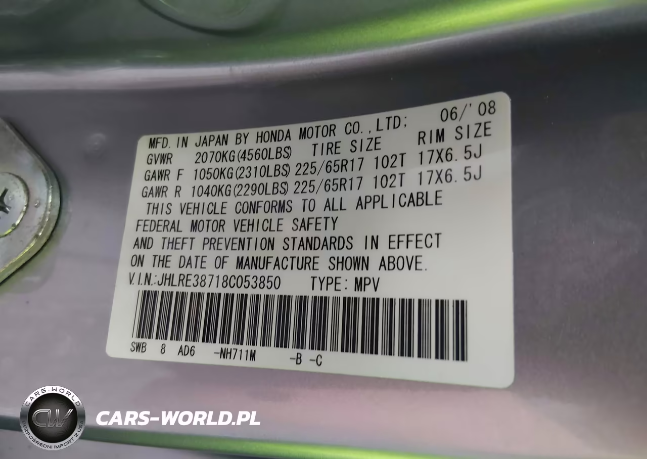 2008 Honda Cr-V Ex-L VIN:JHLRE38718C053850 - 9