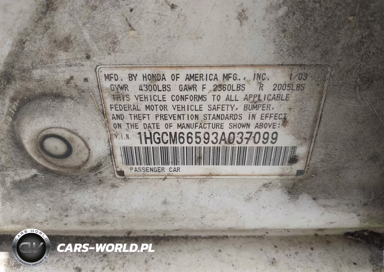2003 Honda Accord 3.0 Ex VIN:1HGCM66593A037099 - 9