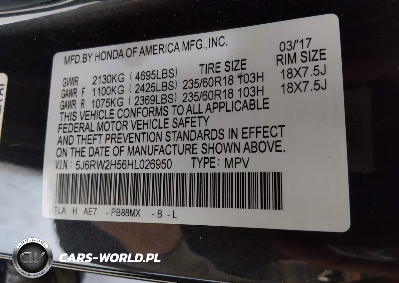 2017 Honda Cr-V Ex VIN:5J6RW2H56HL026950 - 9
