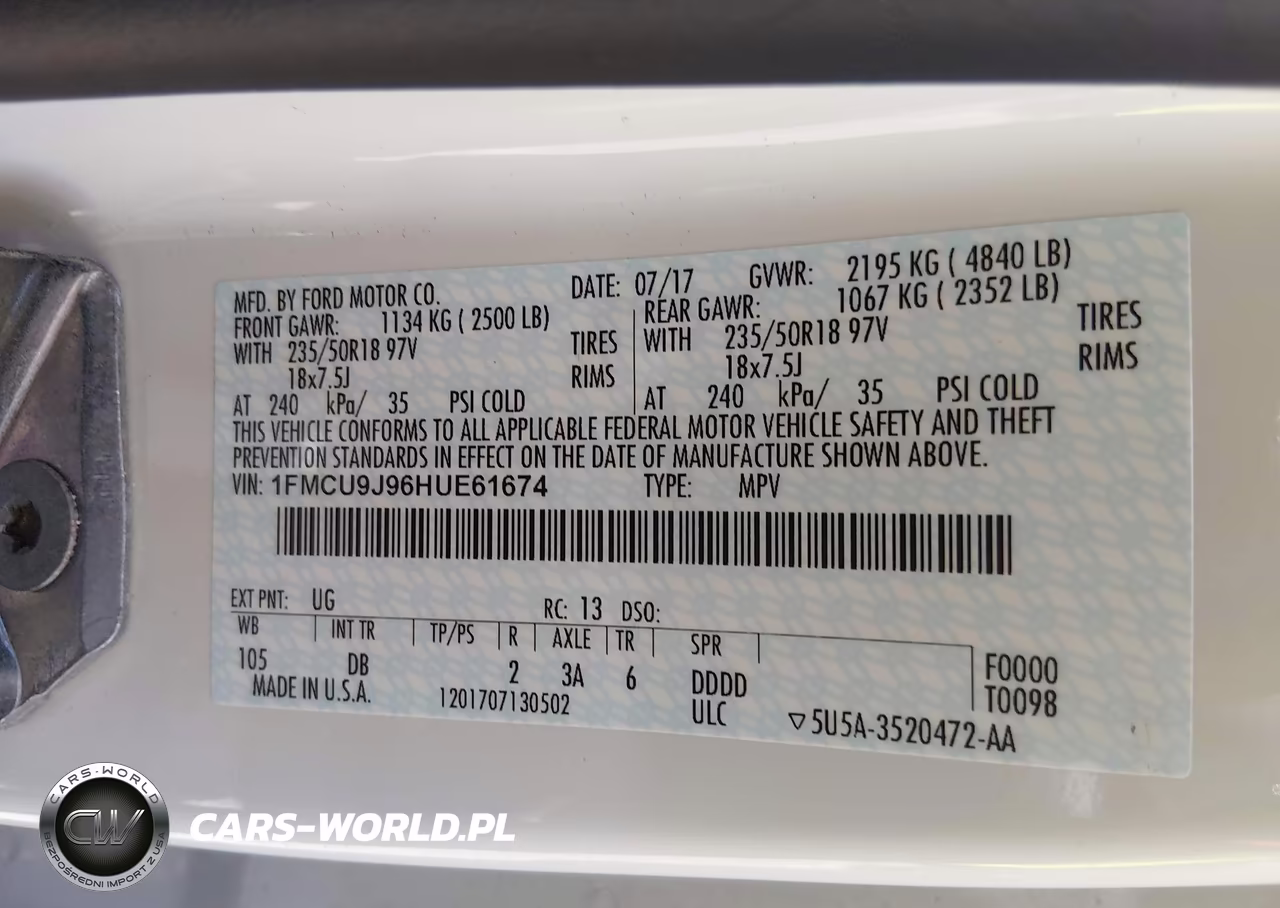 2017 Ford Escape Titanium VIN:1FMCU9J96HUE61674 - 9
