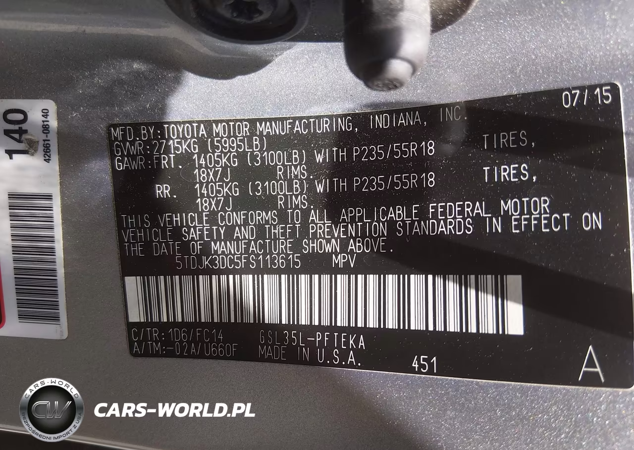 2015 Toyota Sienna Le 7 Passenger VIN:5TDJK3DC5FS113615 - 9