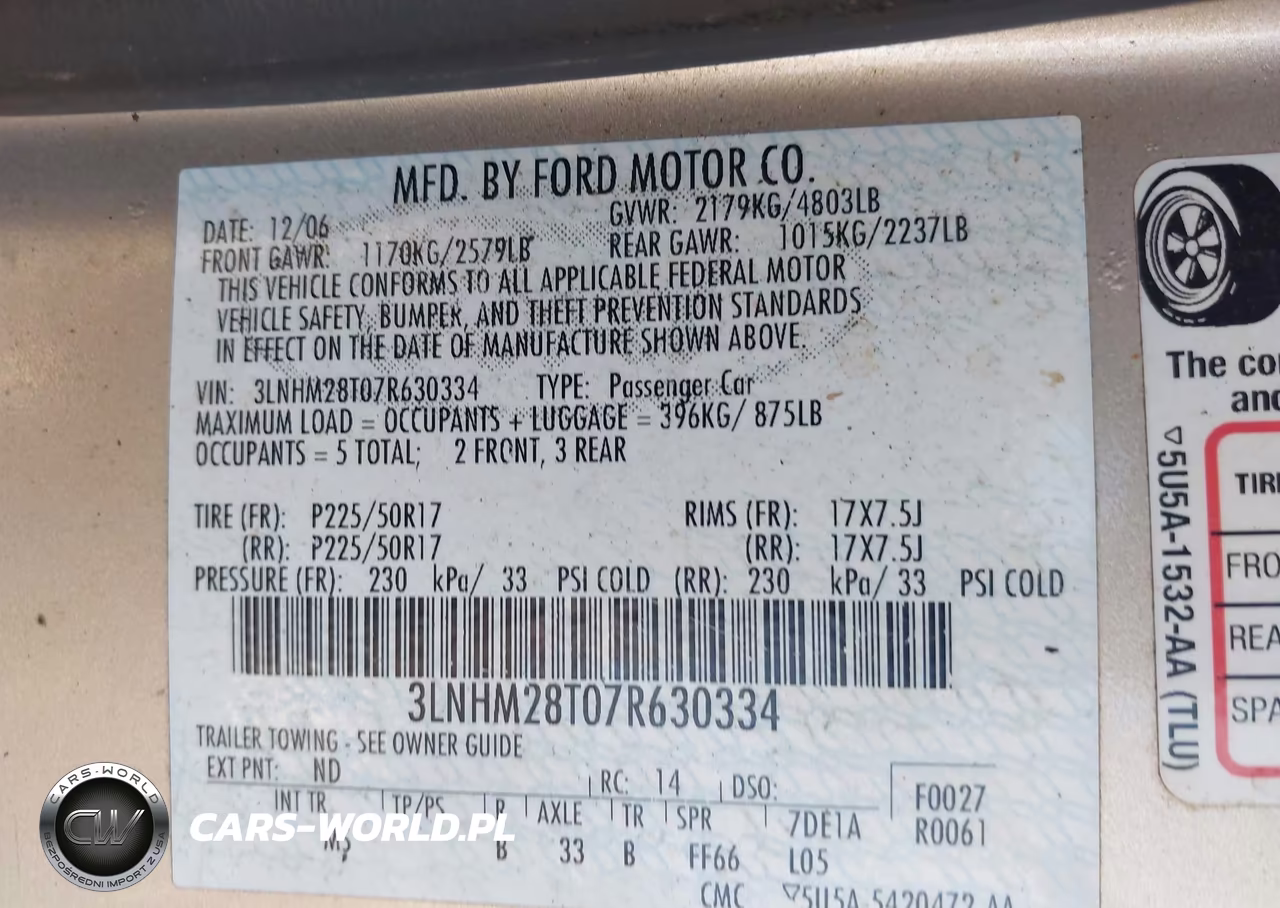 2007 Lincoln Mkz VIN:3LNHM28T07R630334 - 9