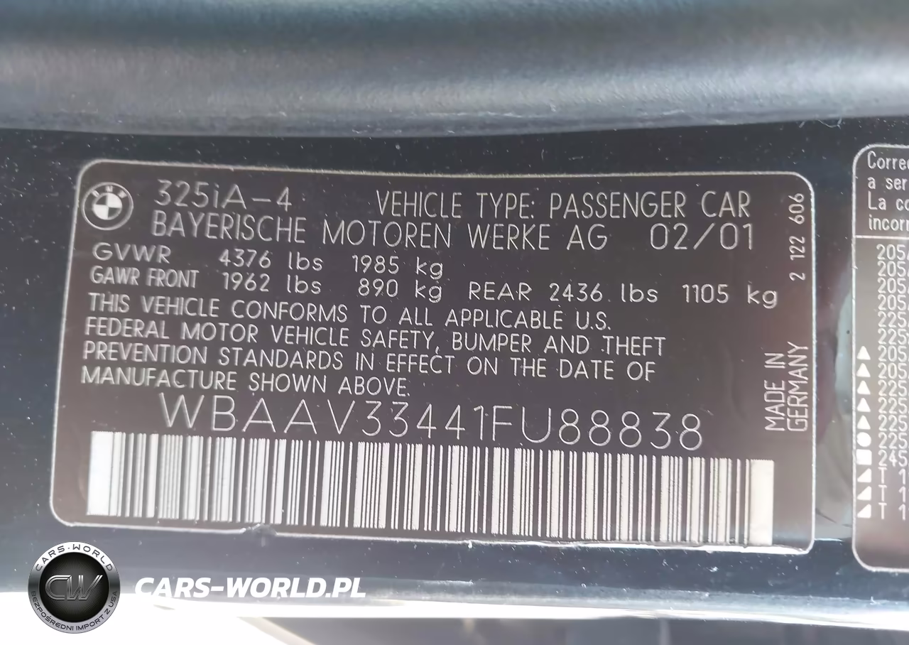 2001 BMW 325I VIN:WBAAV33441FU88838 - 9