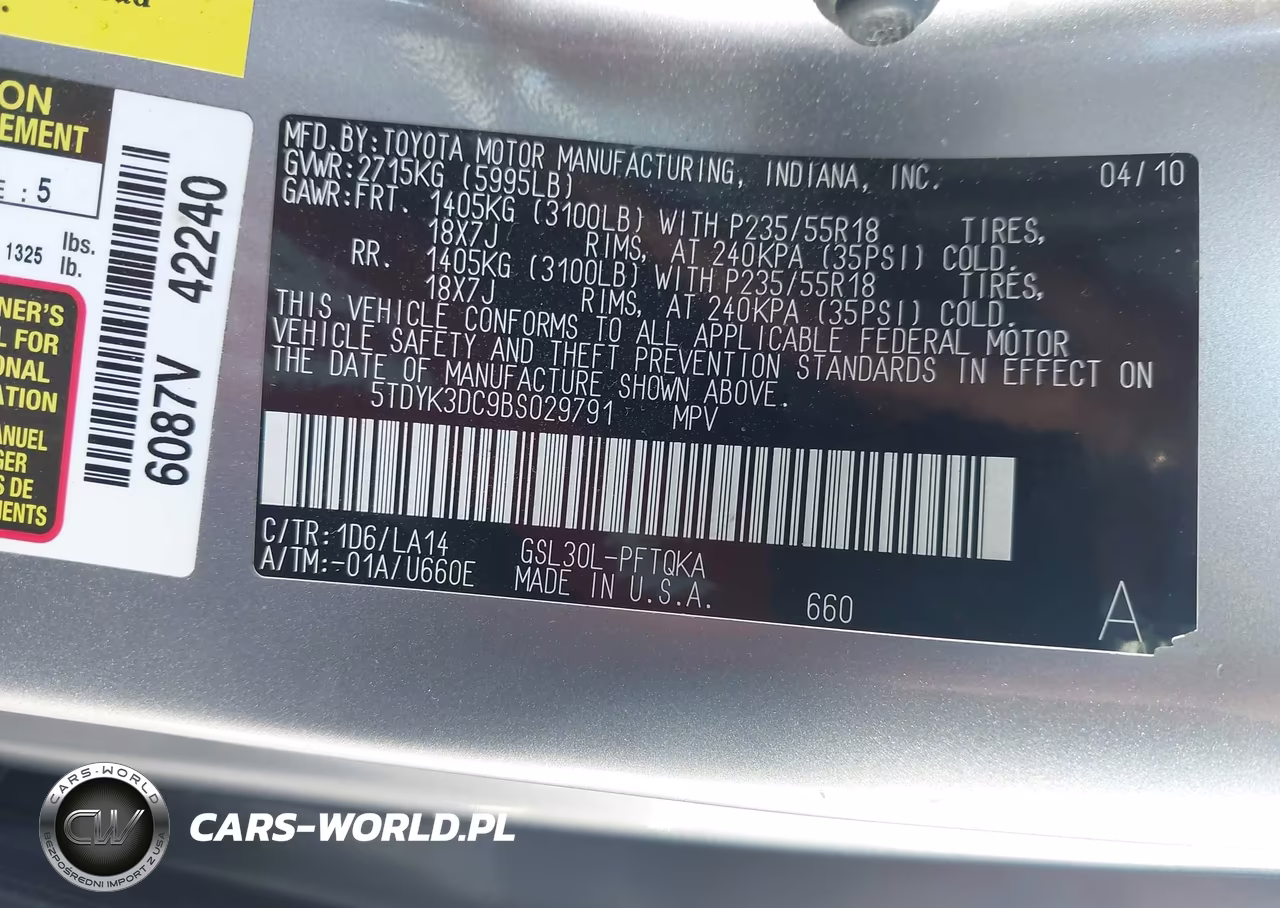 2011 Toyota Sienna Limited V6 VIN:5TDYK3DC9BS029791 - 9