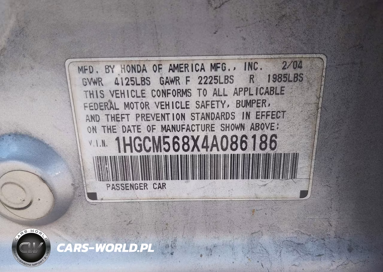 2004 Honda Accord 2.4 Ex VIN:1HGCM568X4A086186 - 9