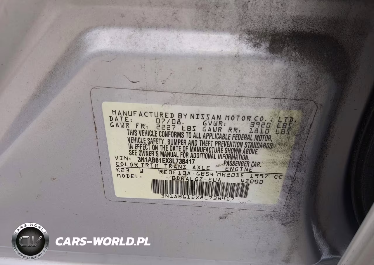 2008 Nissan Sentra 2.0 Sl VIN:3N1AB61EX8L738417 - 9