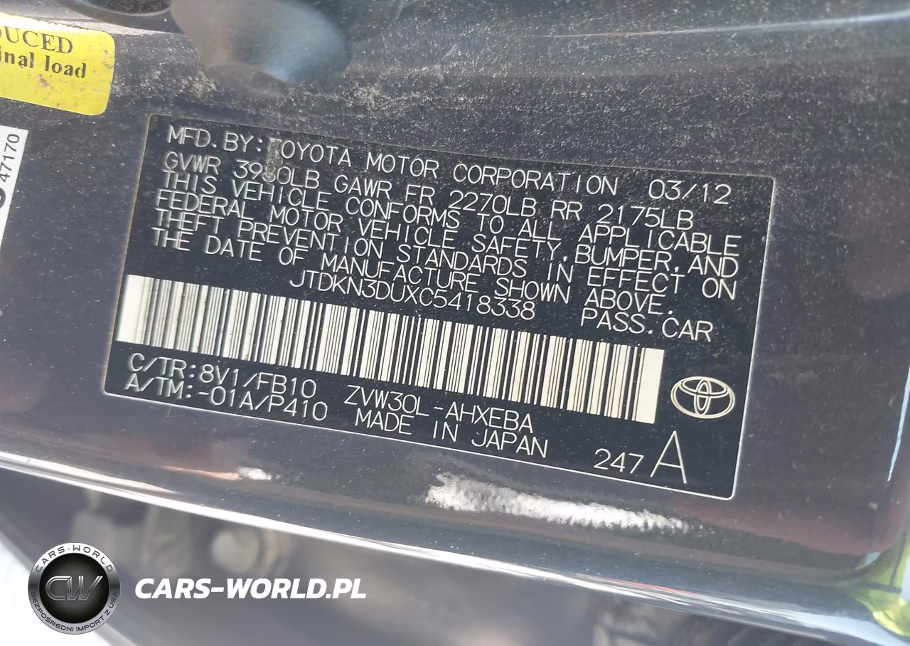 2012 Toyota Prius Two VIN:JTDKN3DUXC5418338 - 9