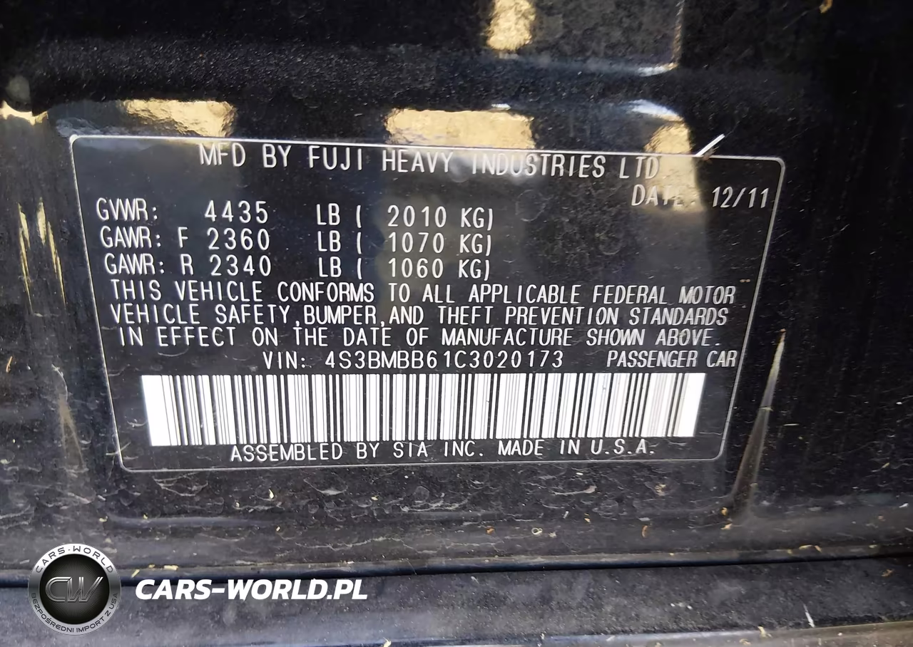 2012 Subaru Legacy 2.5I Premium VIN:4S3BMBB61C3020173 - 9