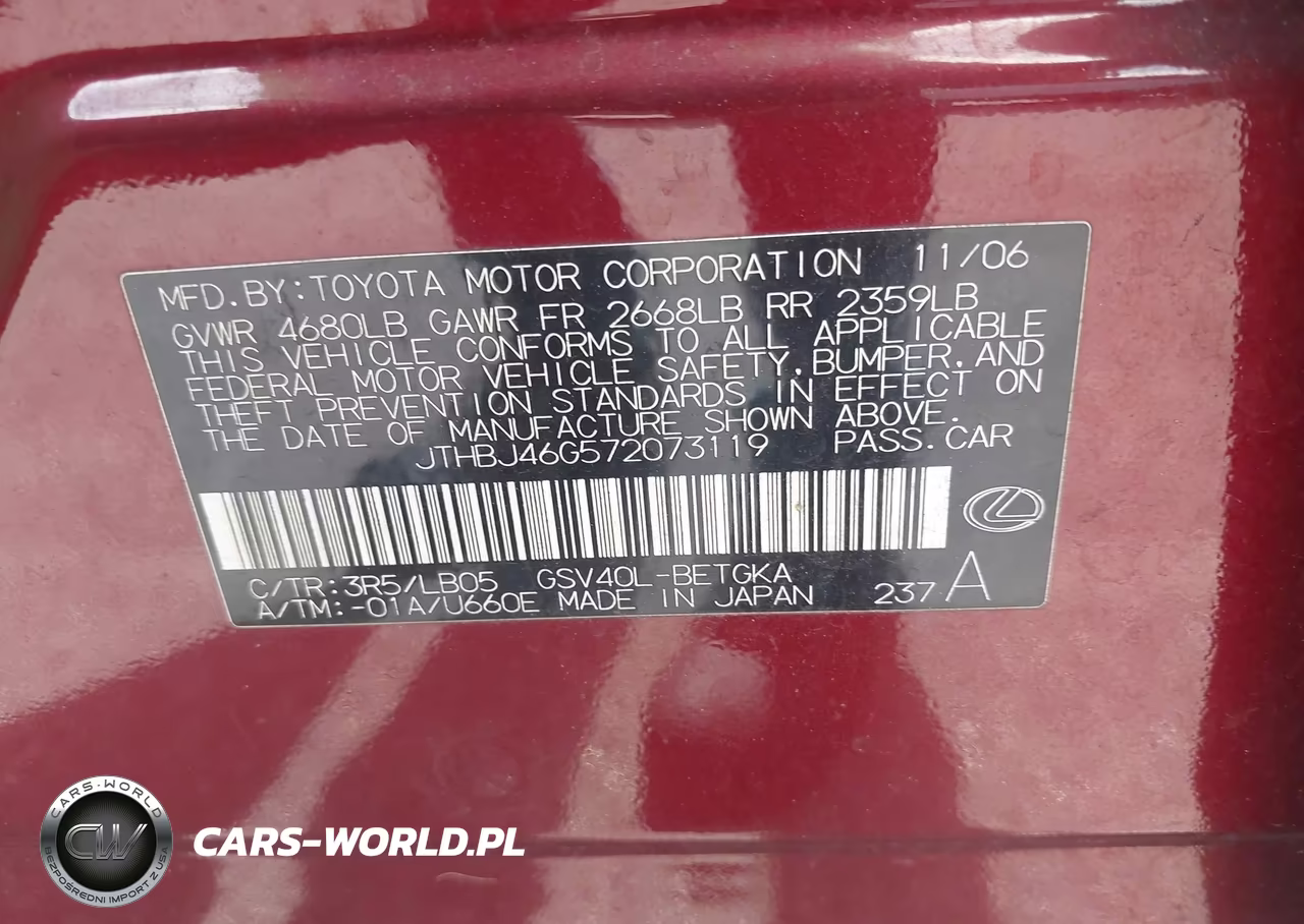 2007 Lexus Es 350 VIN:JTHBJ46G572073119 - 9