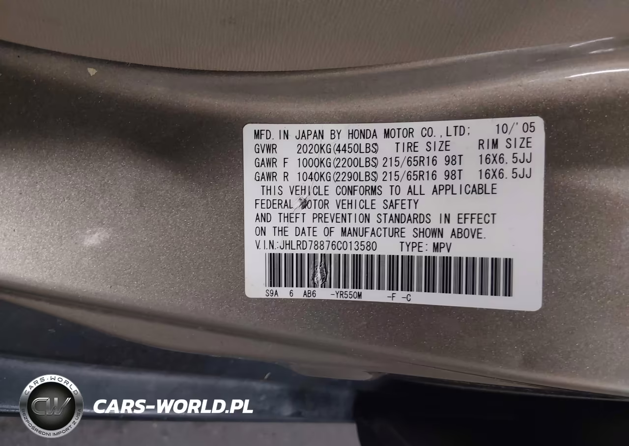2006 Honda Cr-V Ex VIN:JHLRD78876C013580 - 9
