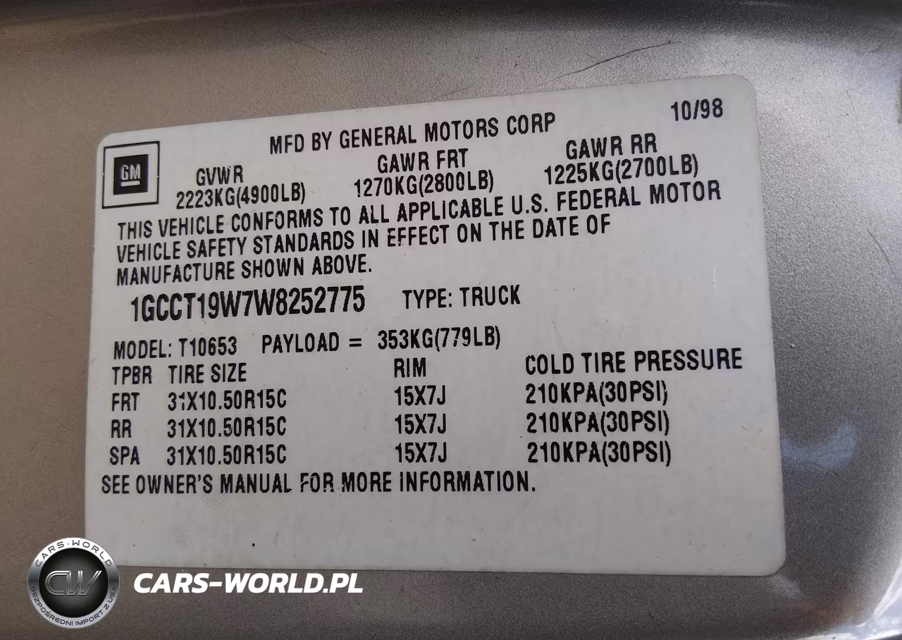 1998 Chevrolet S-10 Ls VIN:1GCCT19W7W8252775 - 9