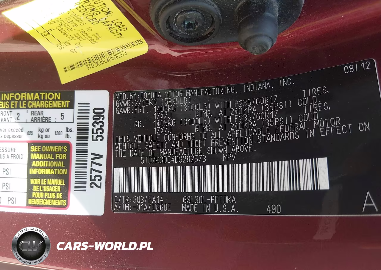 2013 Toyota Sienna L V6 7 Passenger VIN:5TDZK3DC4DS282573 - 9