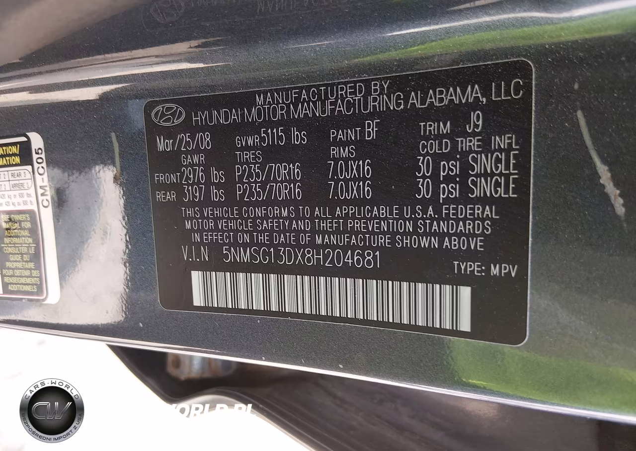 2008 Hyundai Santa Fe Gls VIN:5NMSG13DX8H204681 - 9