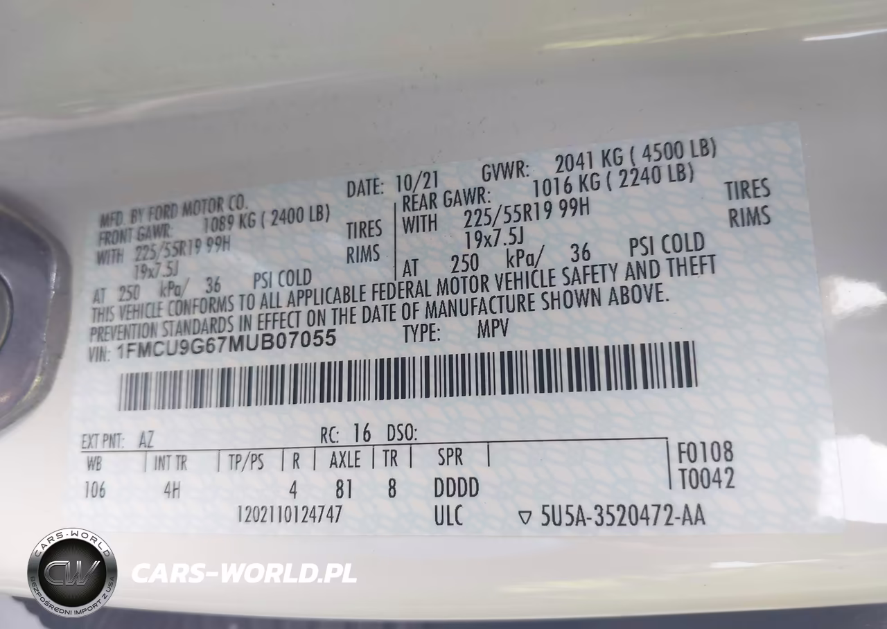 2021 Ford Escape Se VIN:1FMCU9G67MUB07055 - 9