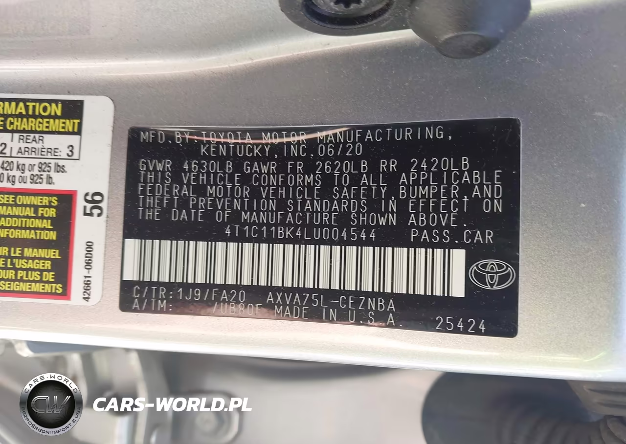 2020 Toyota Camry Le Awd VIN:4T1C11BK4LU004544 - 9