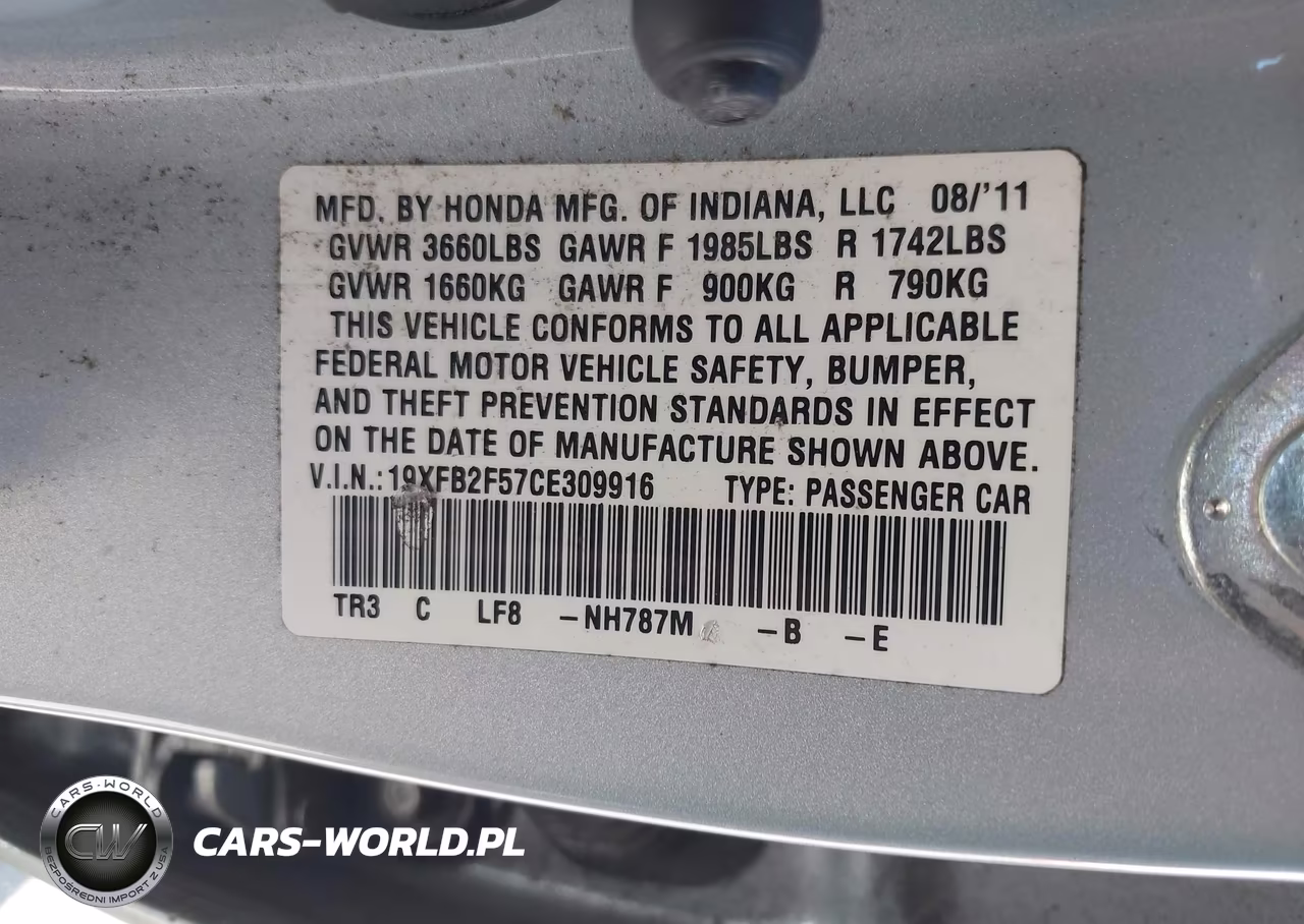2012 Honda Civic Lx VIN:19XFB2F57CE309916 - 9