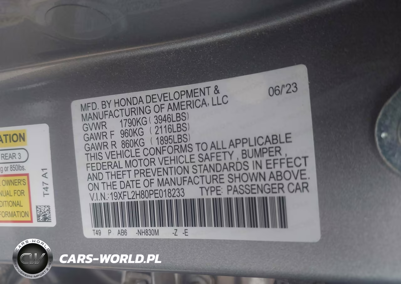2023 Honda Civic Sport VIN:19XFL2H80PE018233 - 9