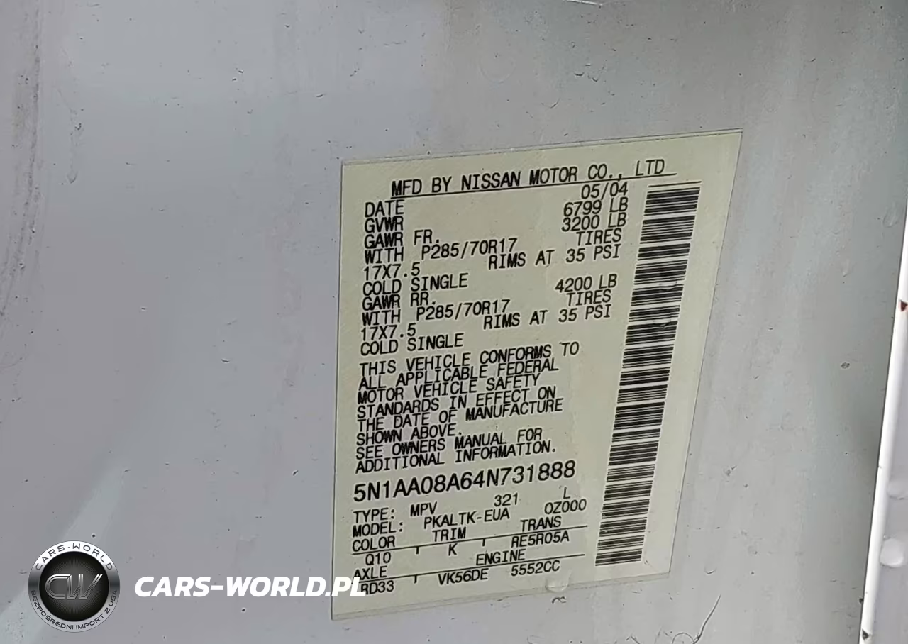 2004 Nissan Pathfinder Armada Se Off-Road VIN:5N1AA08A64N731888 - 9